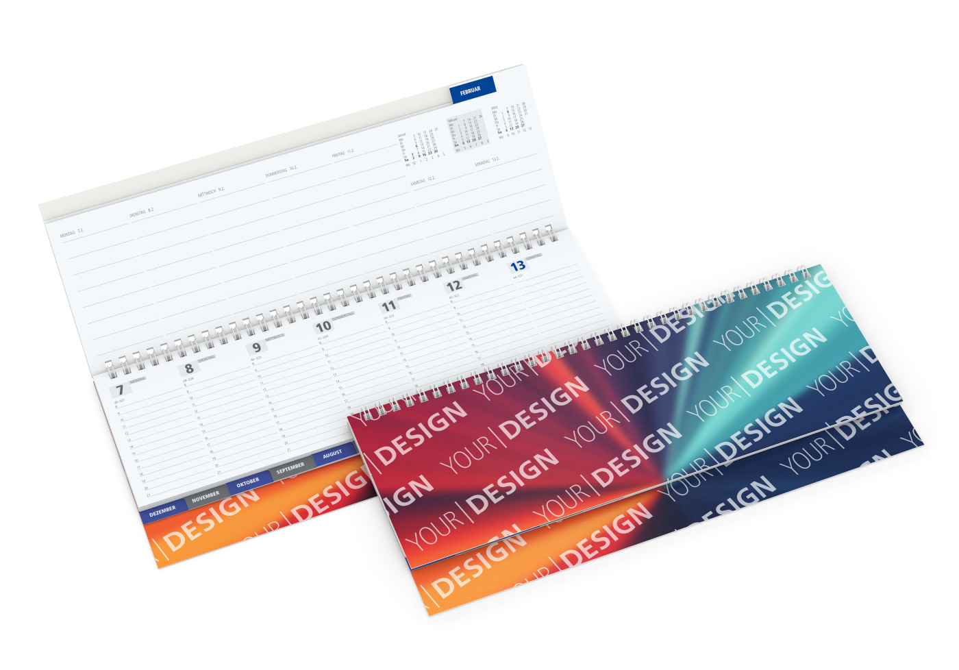 Tisch-Querkalender Master Monatsregister 1 Woche = 2 Seiten 8–21 Uhr