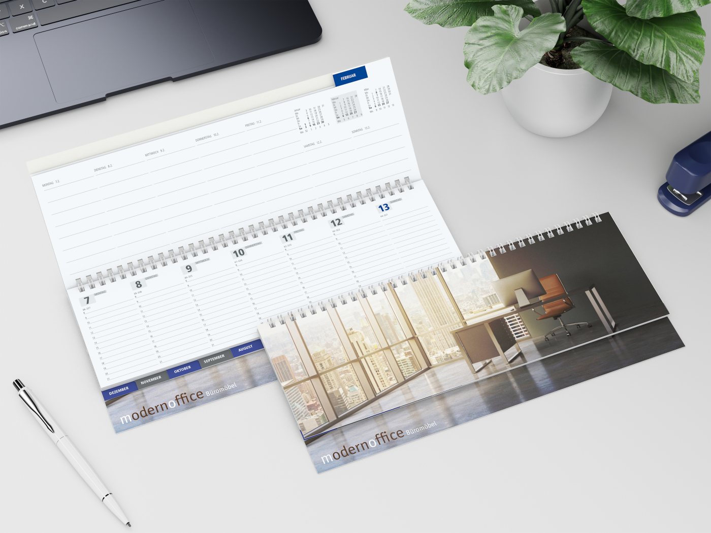 Tisch-Querkalender Master Monatsregister 1 Woche = 2 Seiten 8–21 Uhr