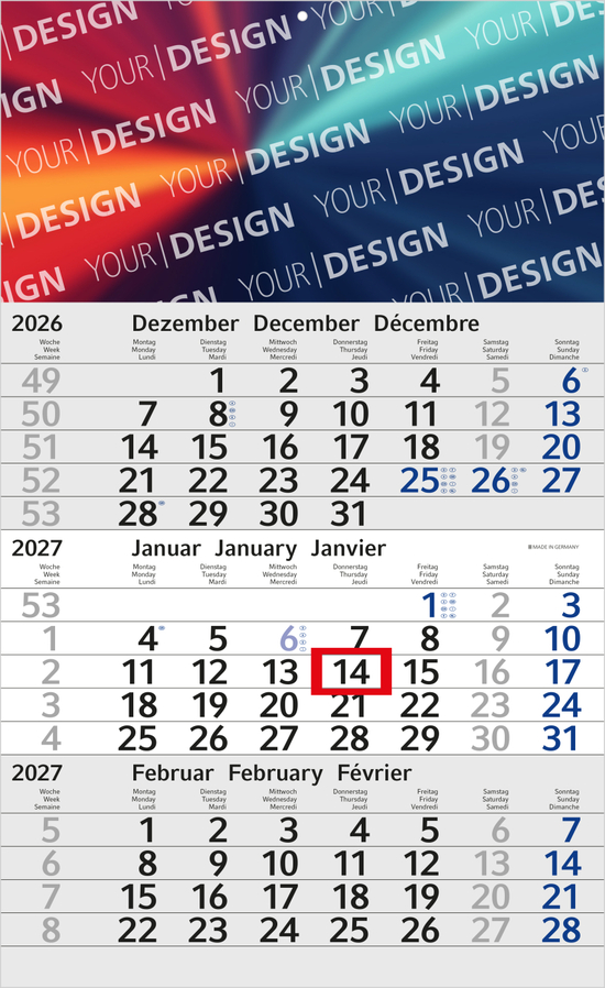 3-Monatskalender Einblatt Budget 3 Schrift modern