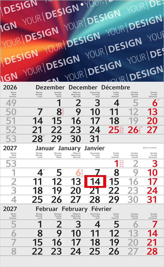 3-Monatskalender Einblatt Budget 3 Schrift modern