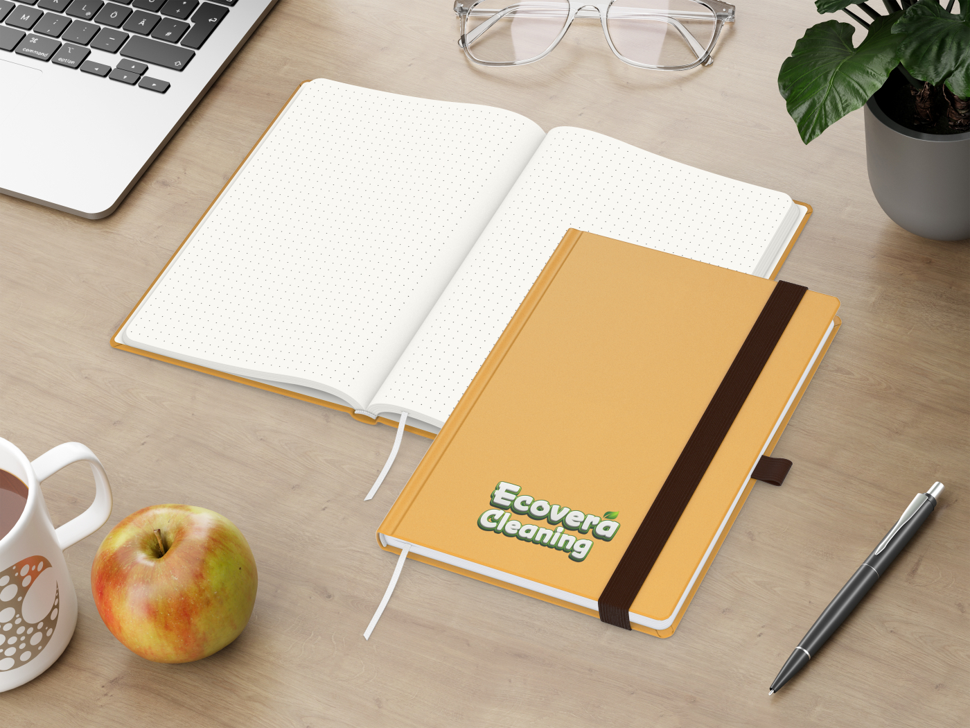 Notizbuch Organic-Book RECYCLING Apfelleder-Hardcover farbig A5, Lineatur Punktraster, Material-Infoblatt nein, Siebdruck-Digital inkl.