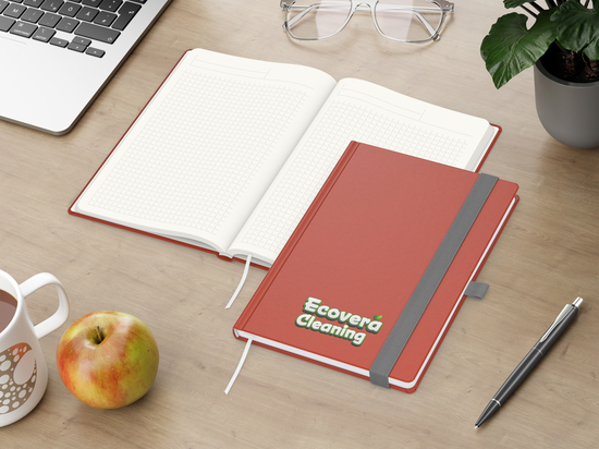 Notizbuch Organic-Book RECYCLING Apfelleder-Hardcover farbig A5, Lineatur Winkelkaro, Material-Infoblatt nein, Siebdruck-Digital inkl.