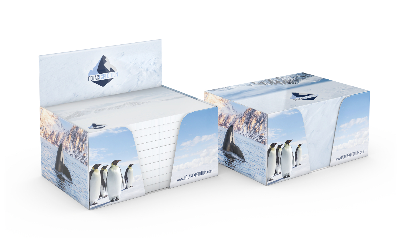 Haftnotiz-Box Pop-Up-Box Haftnotizblöcke weiß Karton-Box individuell bedruckt