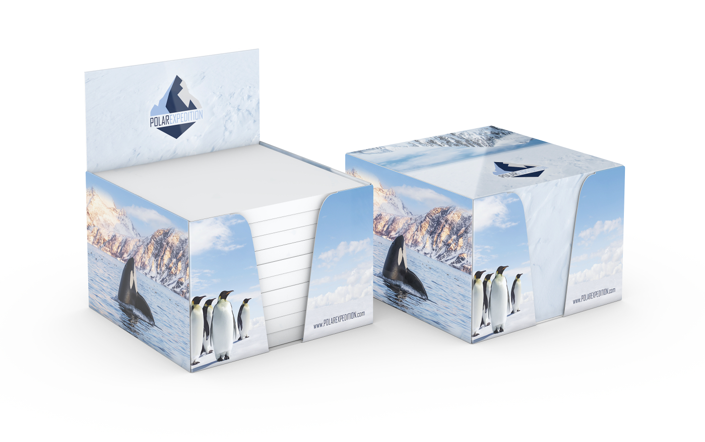 Haftnotiz-Box Pop-Up-Box Haftnotizblöcke weiß Karton-Box individuell bedruckt