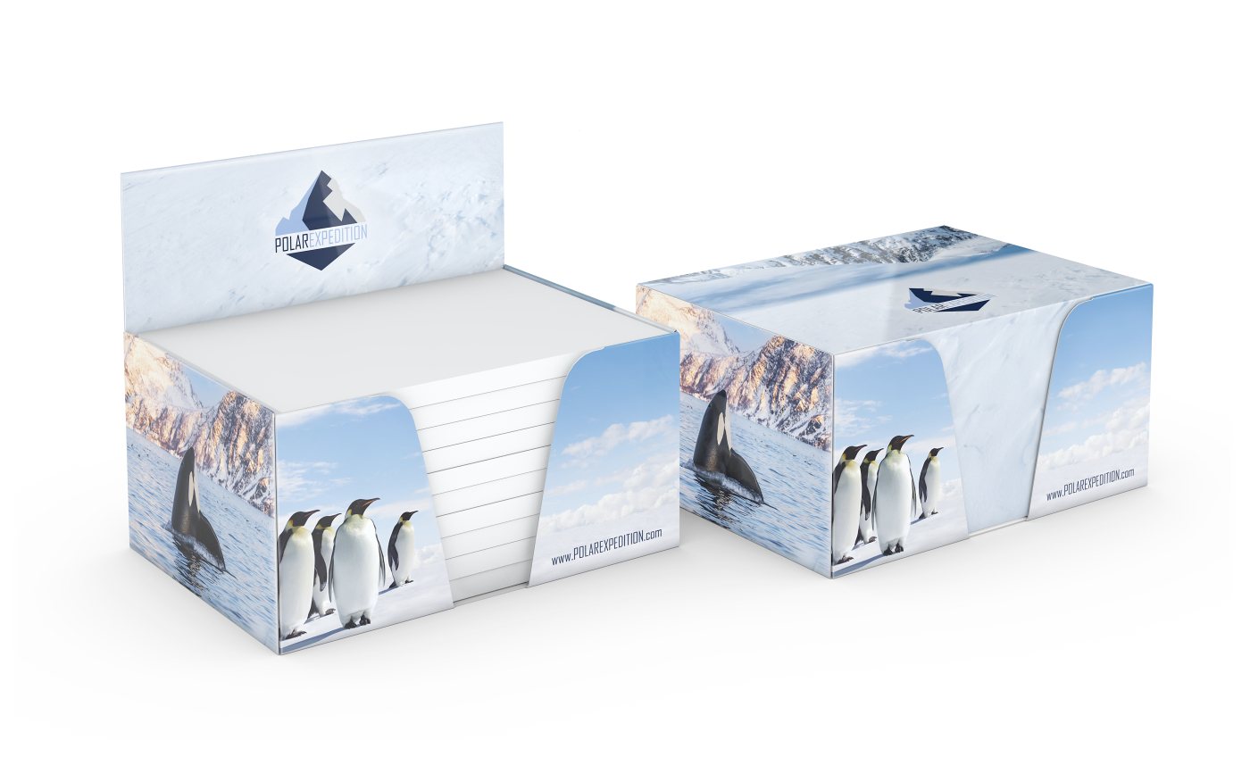 Haftnotiz-Box Pop-Up-Box Haftnotizblöcke weiß Karton-Box individuell bedruckt