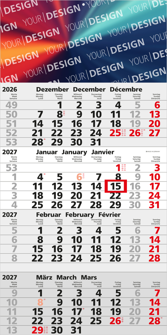 4-Monatskalender Einblatt Mega 4 A Schrift klassisch