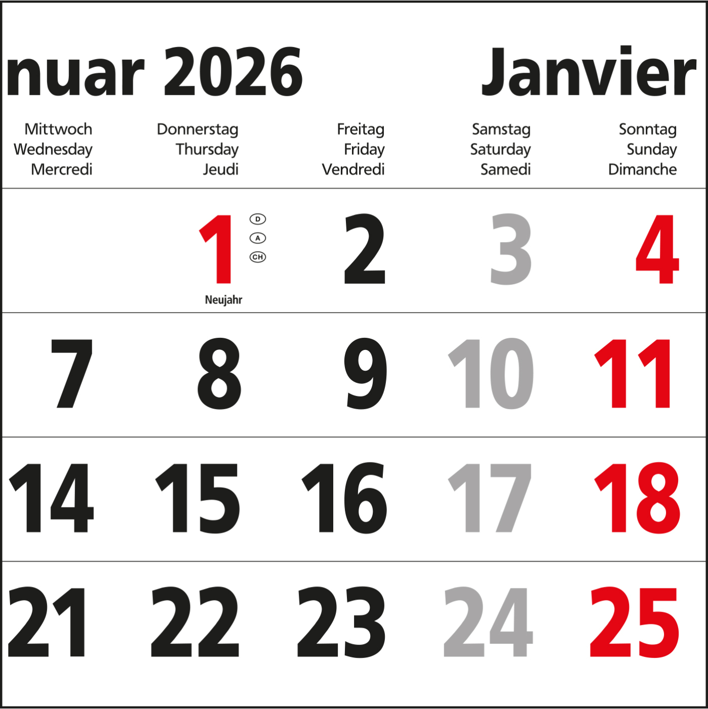 5-Monatskalender Einblatt Budget 5 EXPRESS großer laufender Monat