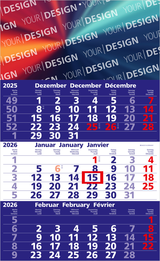 3-Monatskalender Solid 3 Bestseller (Einblatt)