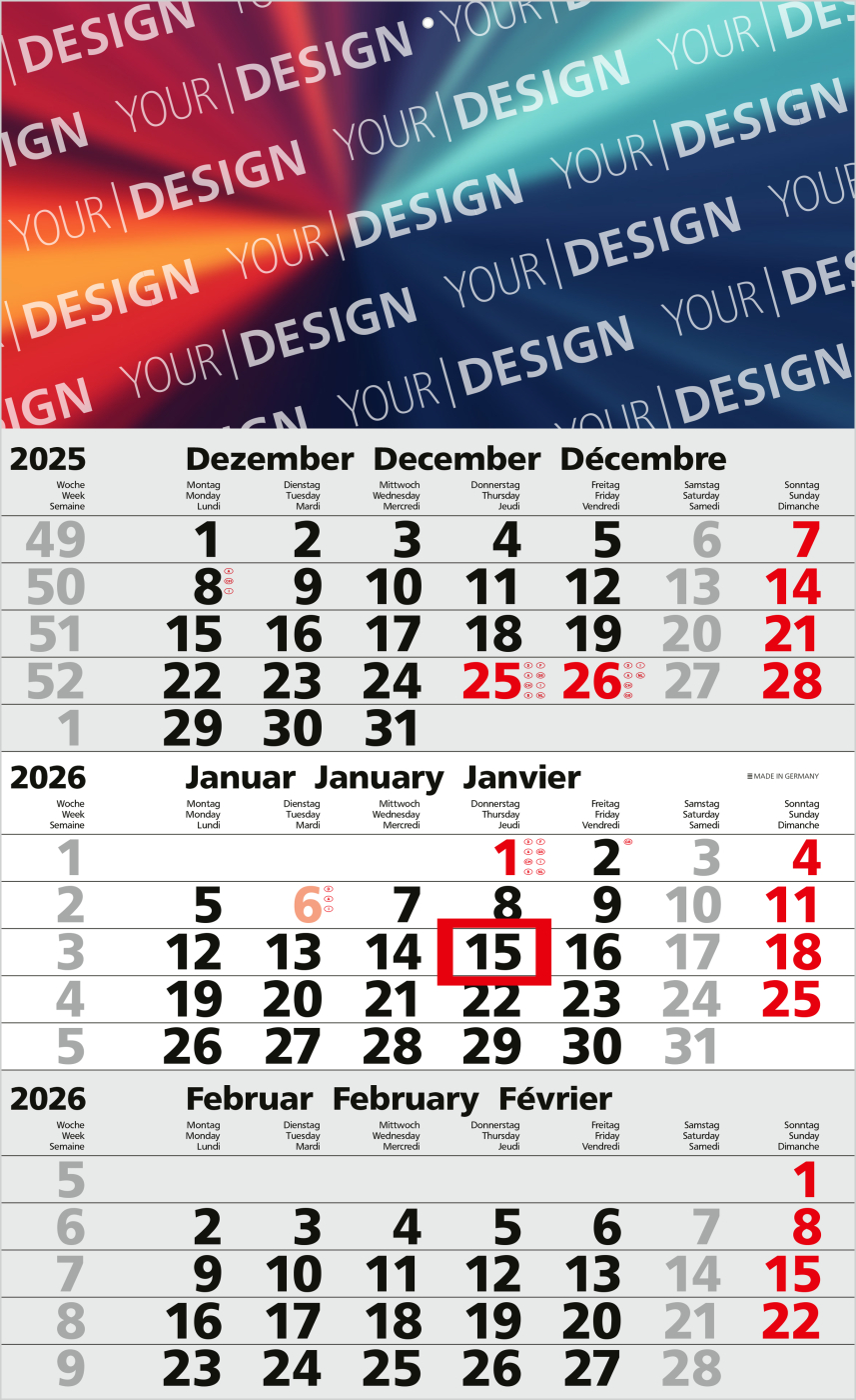 3-Monatskalender Solid 3 Bestseller (Einblatt)