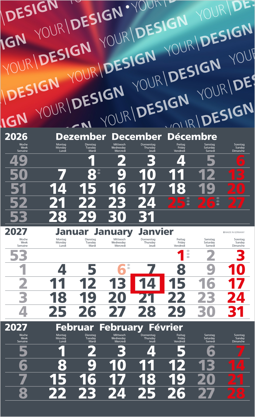 3-Monatskalender Einblatt Solid 3 Schrift klassisch