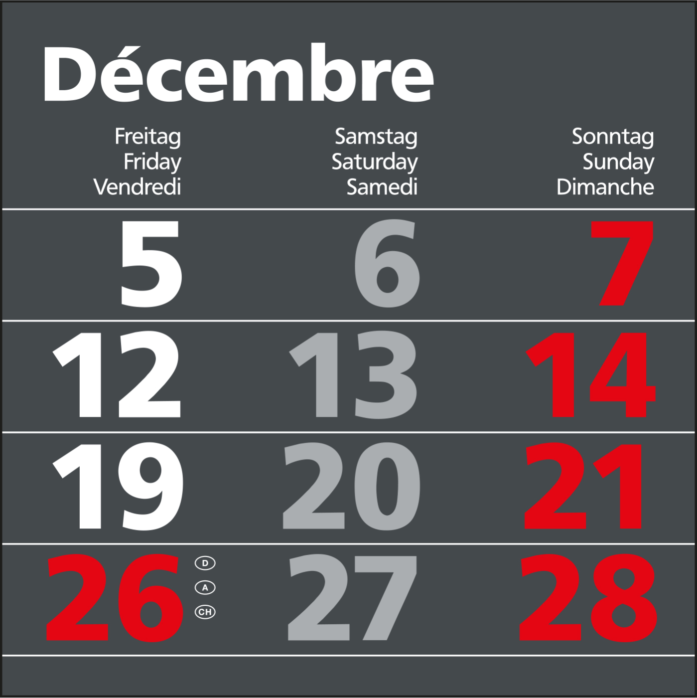 3-Monatskalender Einblatt Solid 3 Schrift klassisch