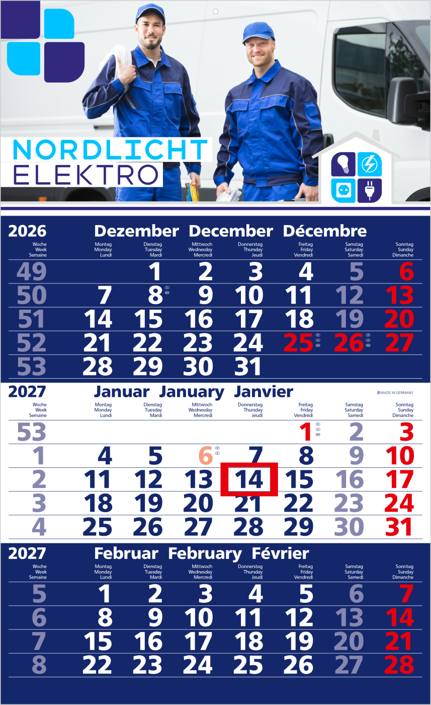 3-Monatskalender Einblatt Solid 3 Schrift klassisch