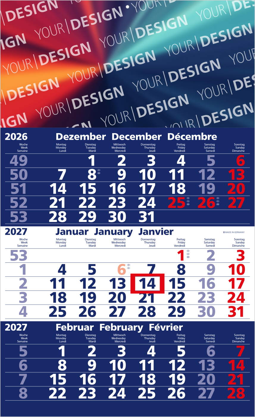 3-Monatskalender Einblatt Solid 3 Schrift klassisch