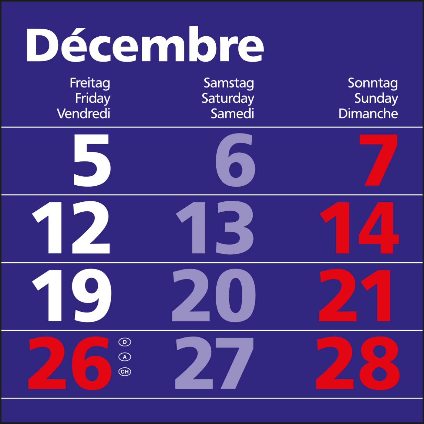 3-Monatskalender Einblatt Solid 3 Schrift klassisch