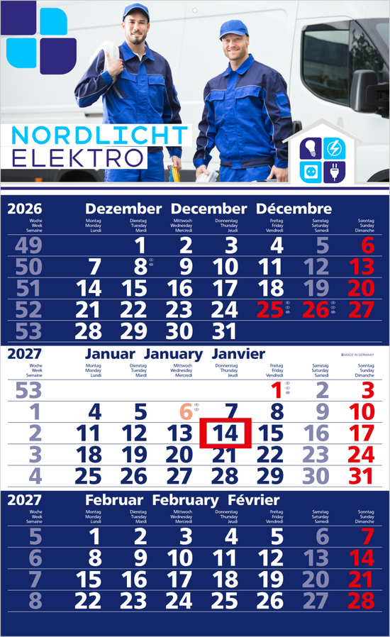 3-Monatskalender Einblatt Solid 3 Schrift klassisch