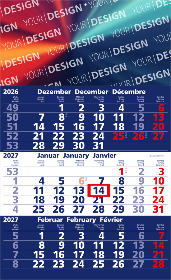 3-Monatskalender Einblatt Solid 3 Schrift klassisch