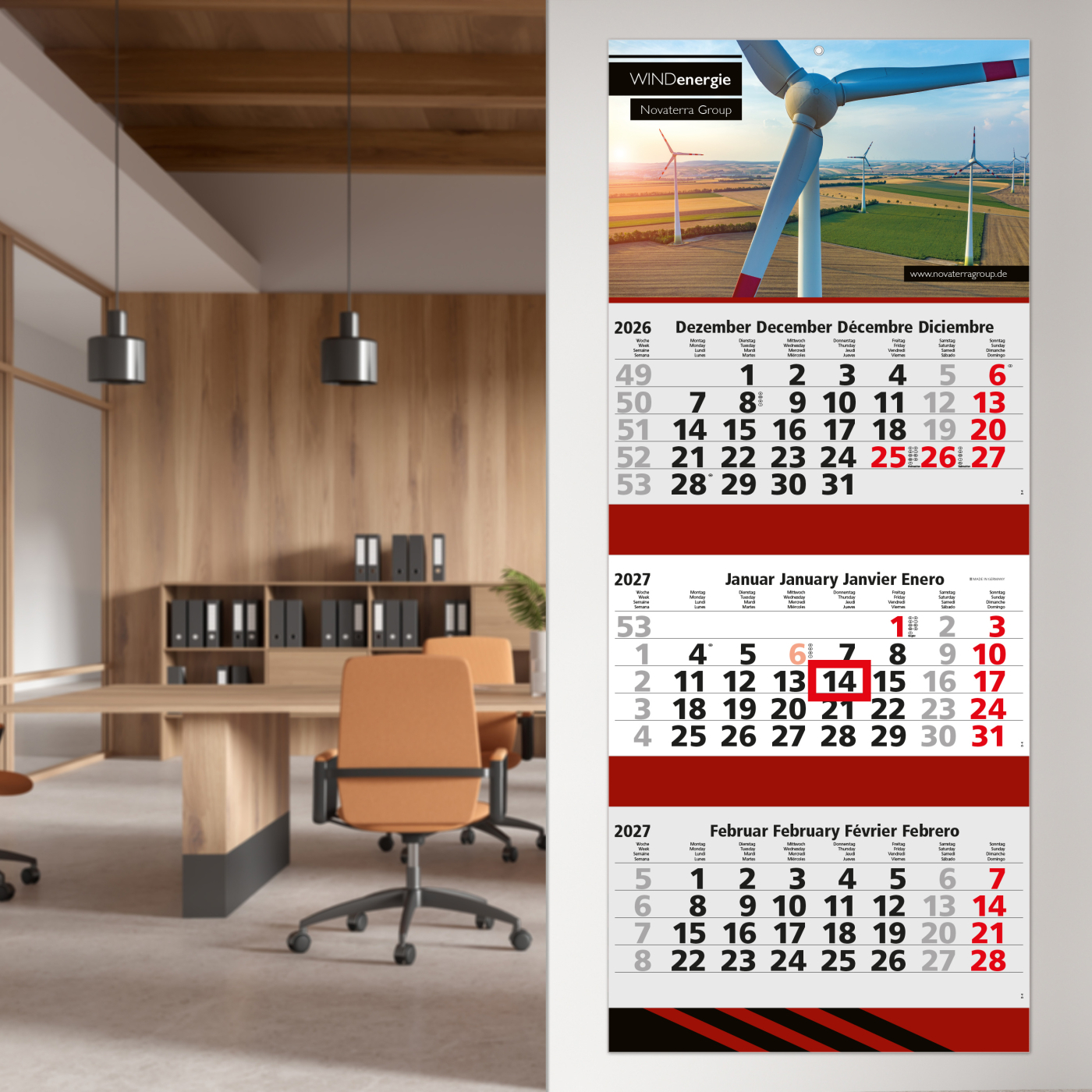 3-Monatskalender Mehrblock Maxi 3 Post Extra-Breite 335 mm