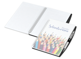 Notizbuch Spiralbindung Pen-Book Stiftschlaufe Titel individuell bedruckt