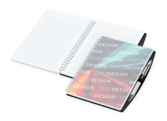 Notizbuch Spiralbindung Pen-Book Stiftschlaufe Titel individuell bedruckt