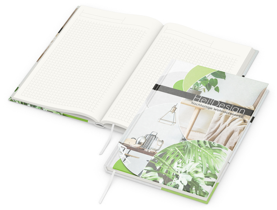 Notizbuch Note-Book RECYCLING Ecken spitz Papier-Hardcover individuell bedruckt