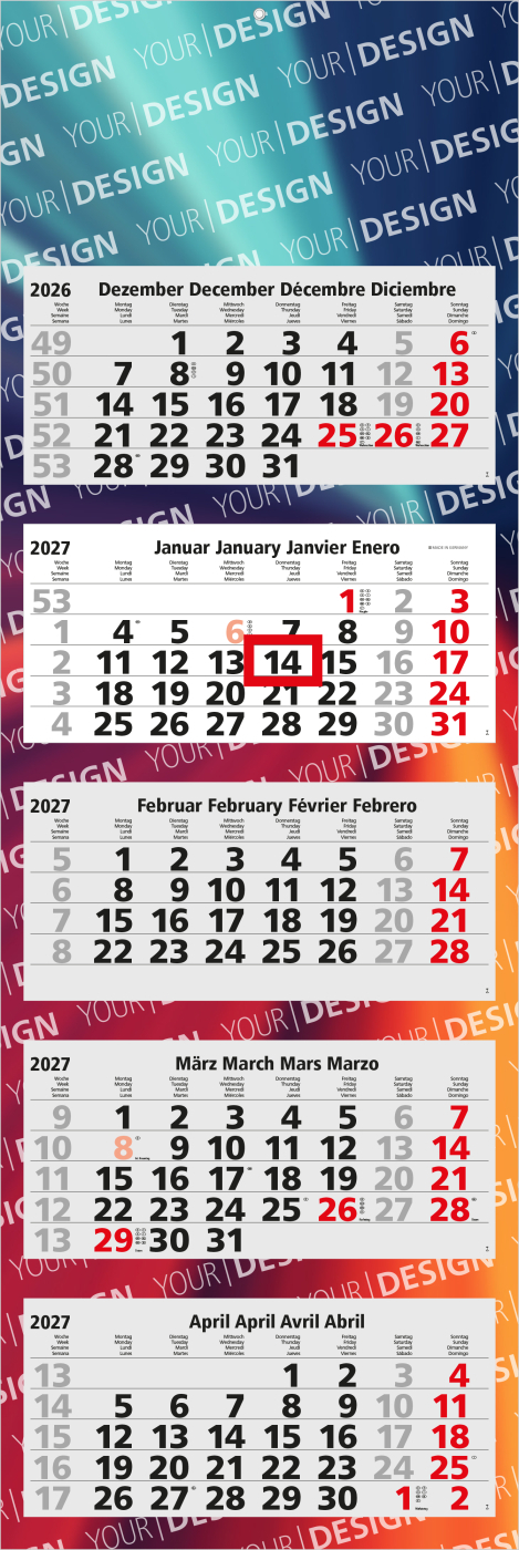 5-Monatskalender Mehrblock Penta Light 5 Werbung auf Rückwand