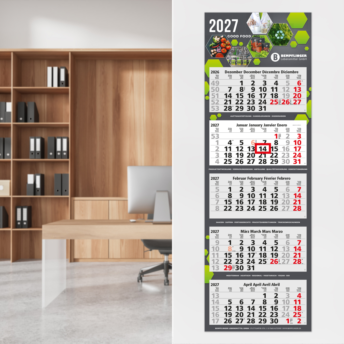 5-Monatskalender Mehrblock Penta Light 5 Werbung auf Rückwand