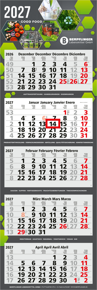5-Monatskalender Mehrblock Penta Light 5 Werbung auf Rückwand