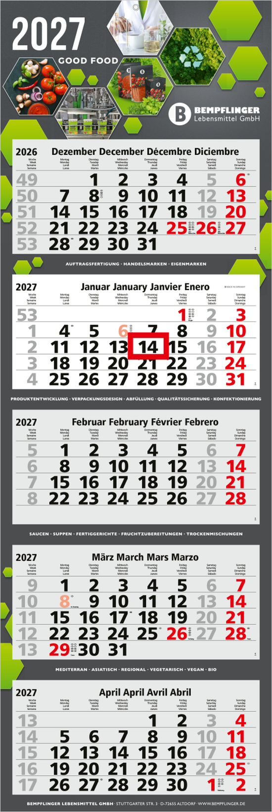 5-Monatskalender Mehrblock Penta Light 5 Werbung auf Rückwand