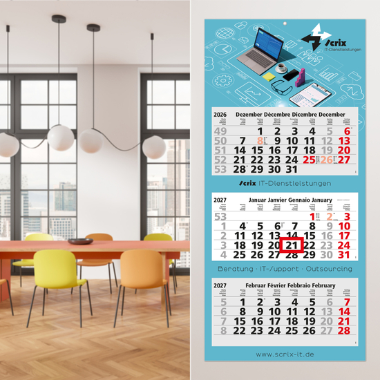 3-Monatskalender Mehrblock Maxi Light 3 mehrsprachig