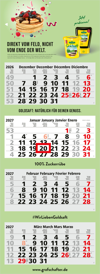 4-Monatskalender Mehrblock Quadro Light 4 mehrsprachig