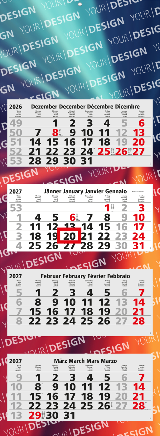 4-Monatskalender Mehrblock Quadro Light 4 mehrsprachig