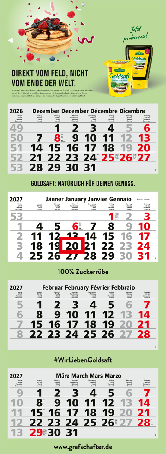 4-Monatskalender Mehrblock Quadro Light 4 mehrsprachig