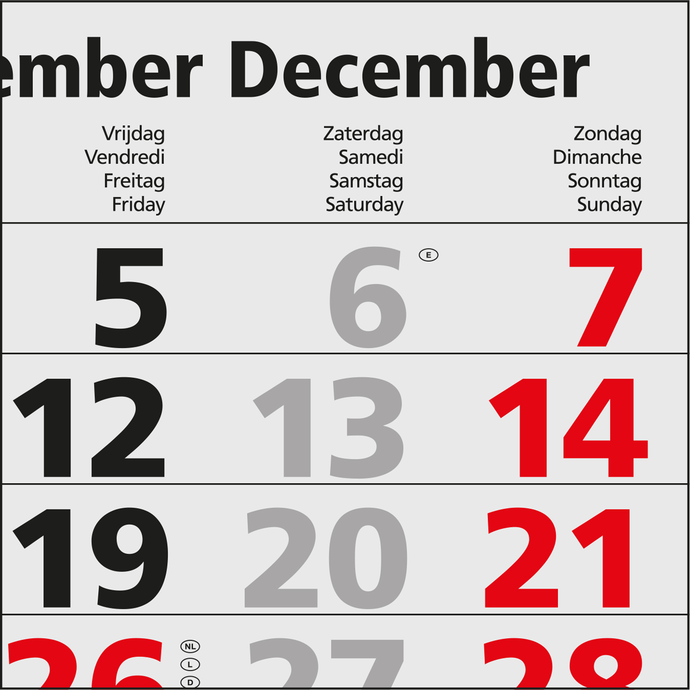 4-Monatskalender Mehrblock Quadro Light 4 mehrsprachig