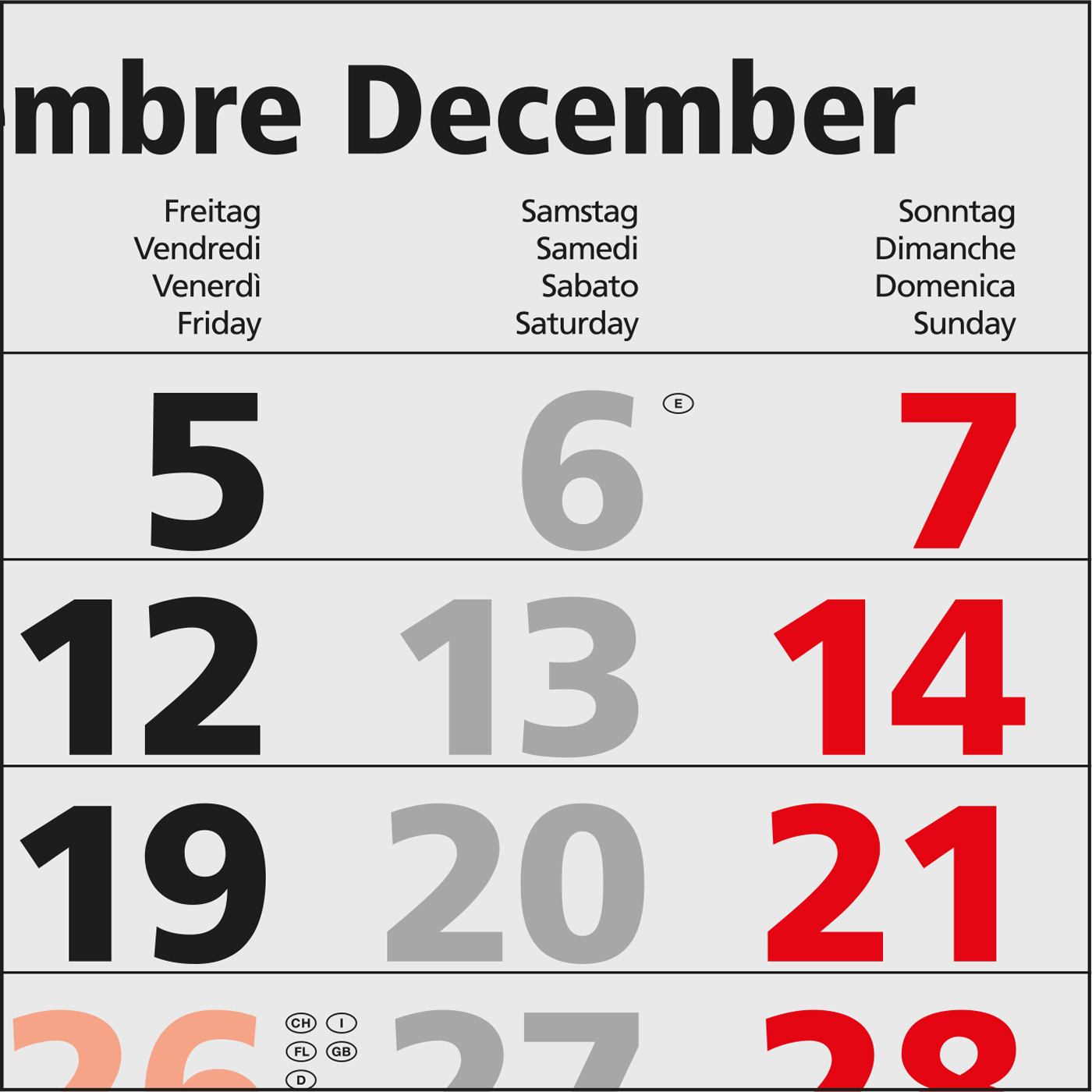 4-Monatskalender Mehrblock Quadro Light 4 mehrsprachig