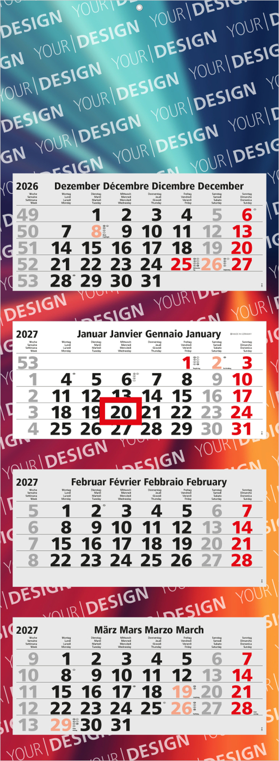 4-Monatskalender Mehrblock Quadro Light 4 mehrsprachig