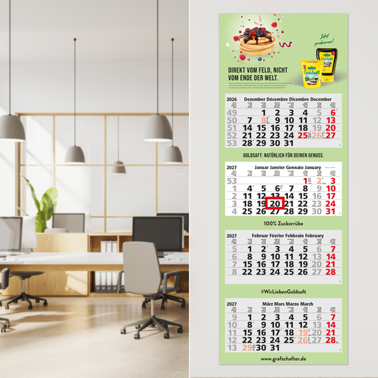 4-Monatskalender Mehrblock Quadro Light 4 mehrsprachig