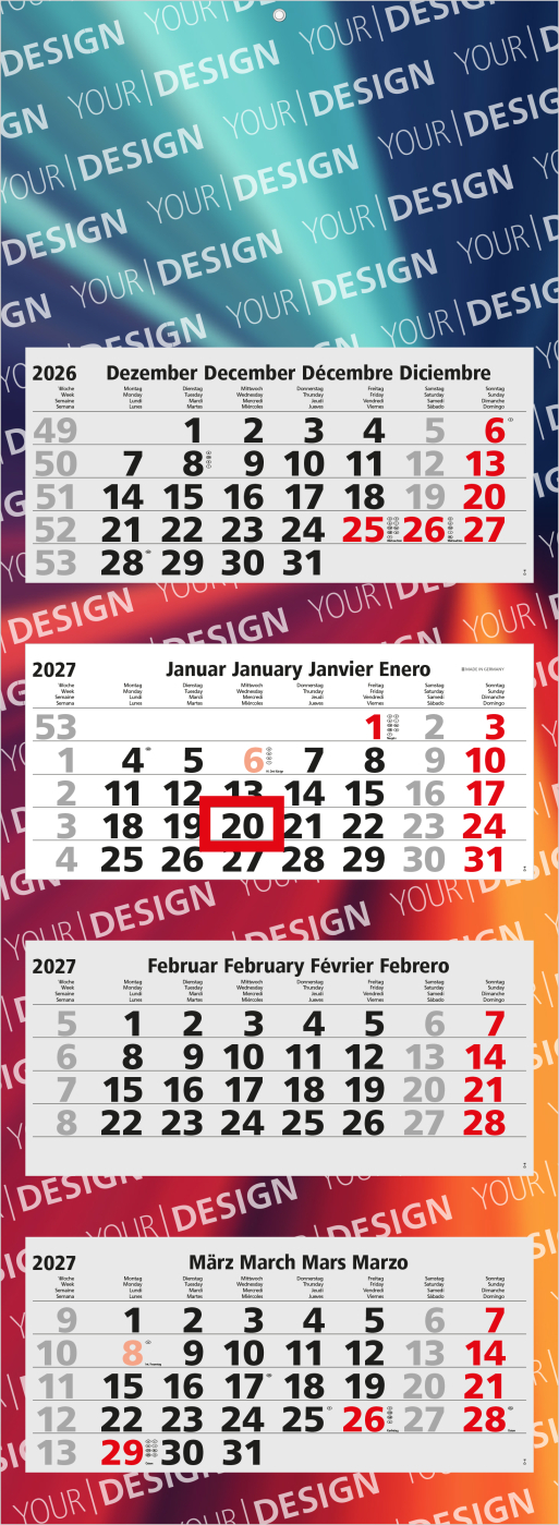 4-Monatskalender Mehrblock Quadro Light 4 mehrsprachig