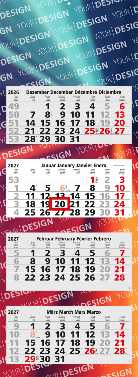 4-Monatskalender Mehrblock Quadro Light 4 mehrsprachig