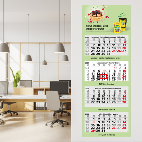 4-Monatskalender Mehrblock Quadro Light 4 mehrsprachig