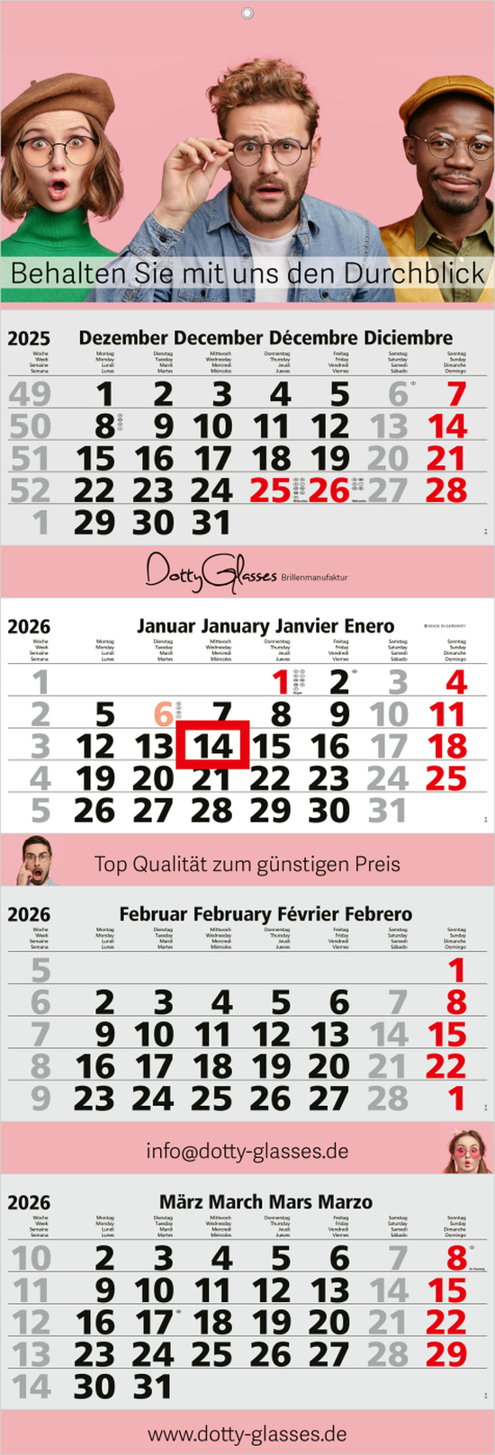 4-Monatskalender Quadro 4 Post Bestseller (Mehrblock)