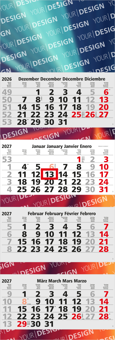 4-Monatskalender Mehrblock Quadro 4 Post Extra-Breite 335 mm