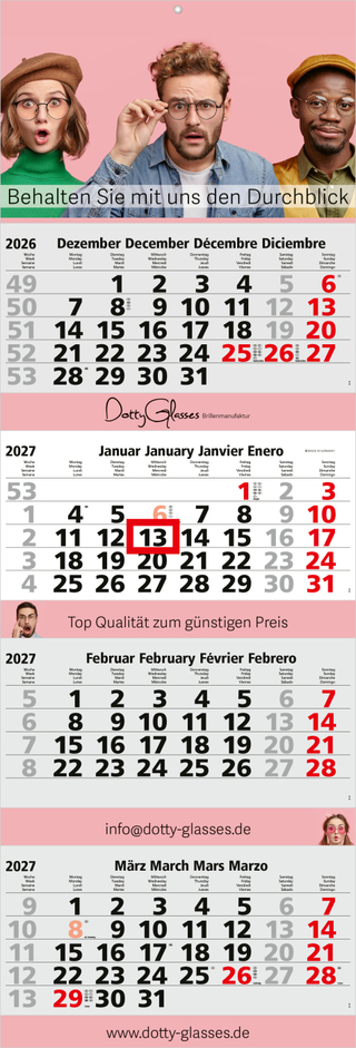 4-Monatskalender Mehrblock Quadro 4 Post Extra-Breite 335 mm