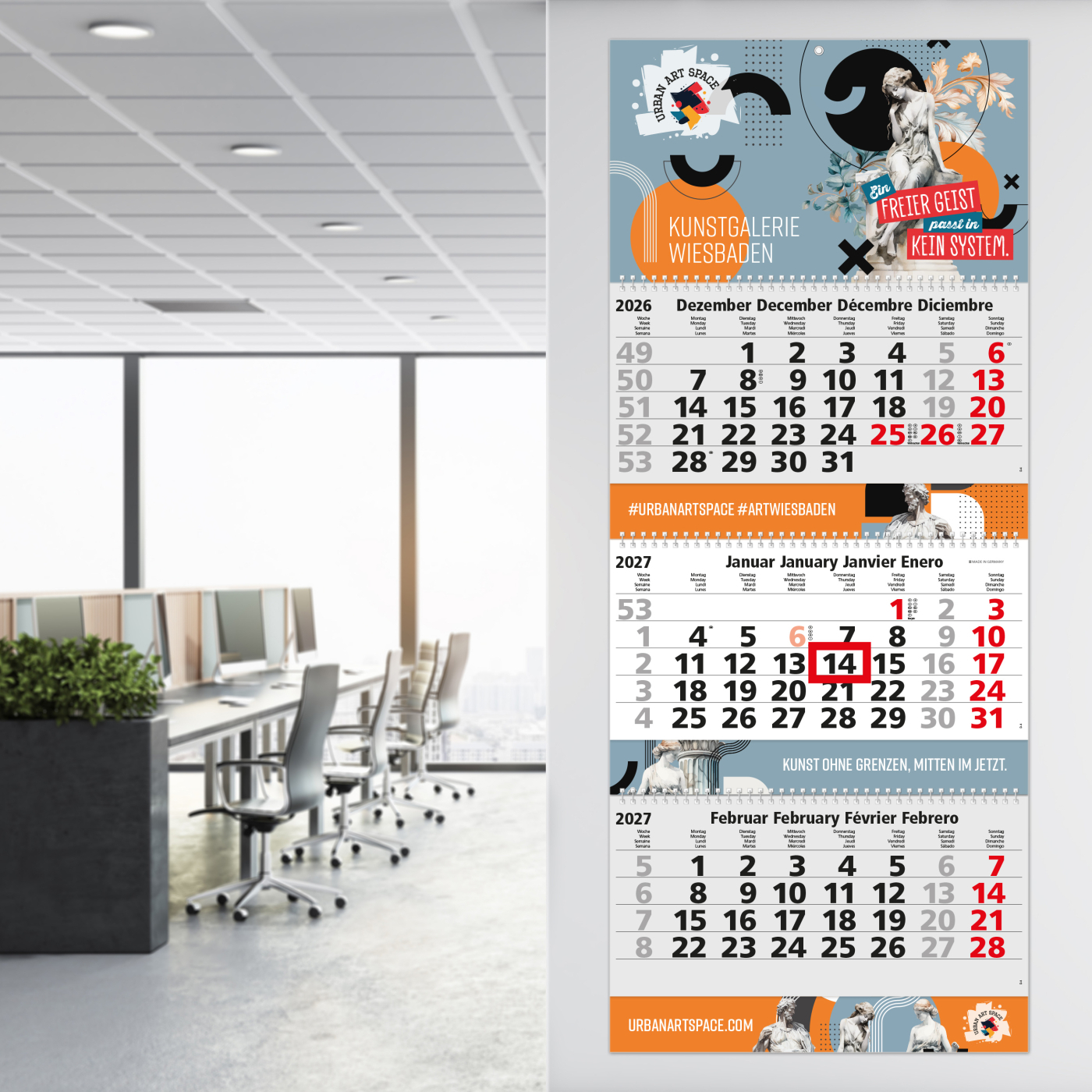 3-Monatskalender Mehrblock Maxi Wire-O 3 Wire-O-Bindung
