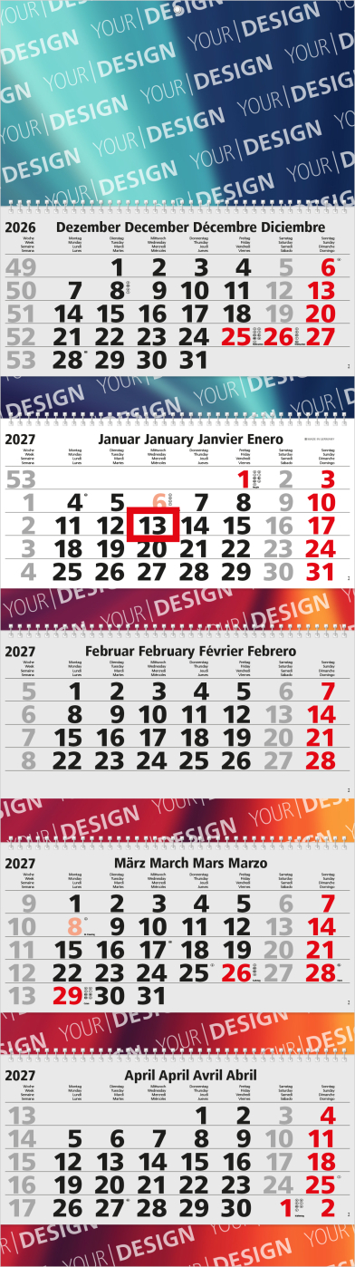 5-Monatskalender Mehrblock Grande Wire-O 5 Wire-O-Bindung