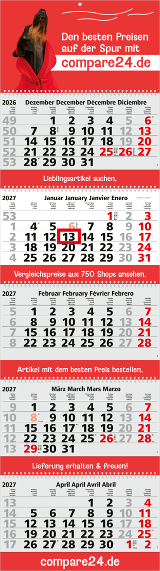 5-Monatskalender Mehrblock Grande Wire-O 5 Wire-O-Bindung