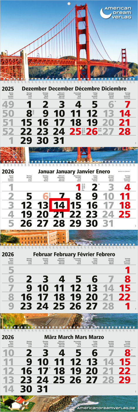 4-Monatskalender Quadro Wire-O 4 Bestseller (Mehrblock)