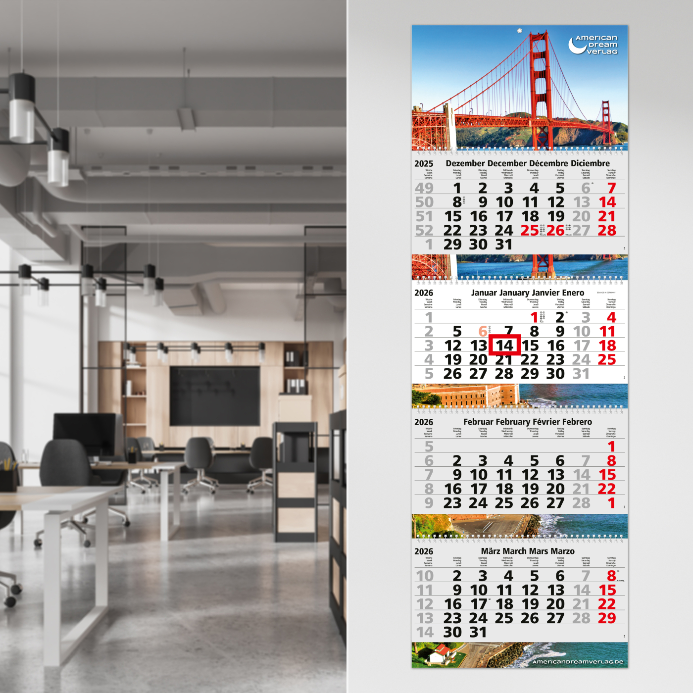 4-Monatskalender Quadro Wire-O 4 Bestseller (Mehrblock)