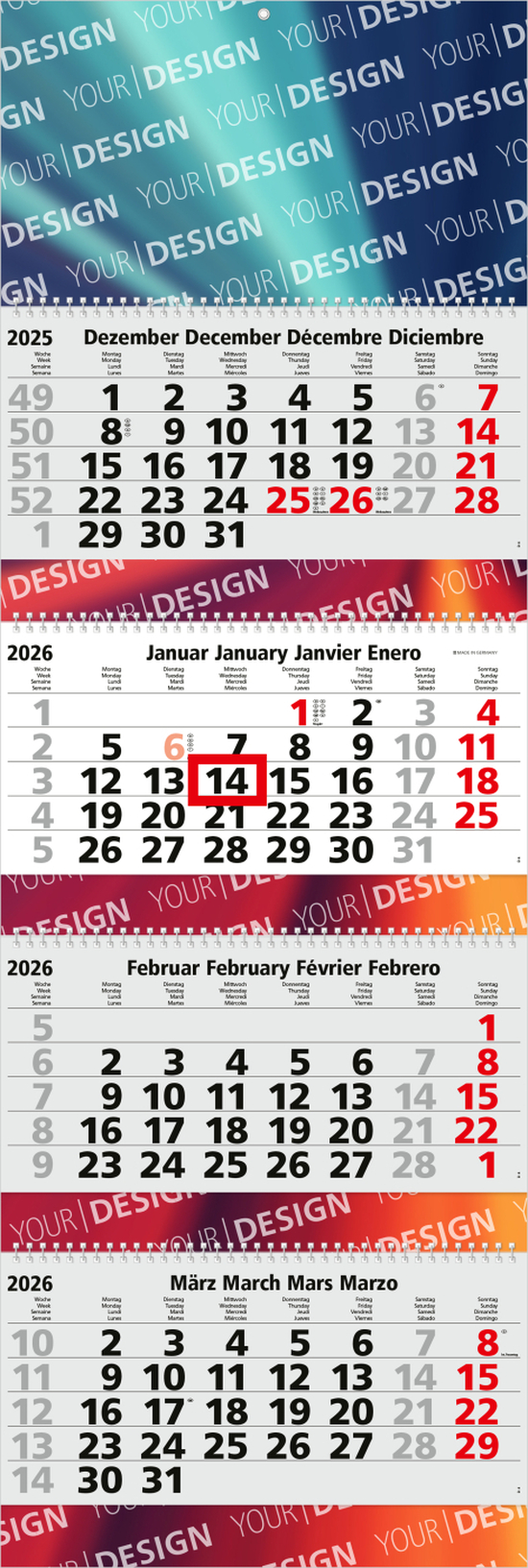 4-Monatskalender Quadro Wire-O 4 Bestseller (Mehrblock)