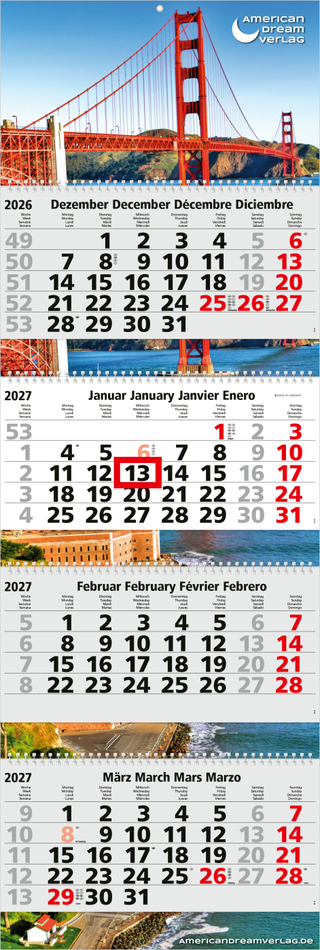 4-Monatskalender Mehrblock Quadro Wire-O 4 Wire-O-Bindung