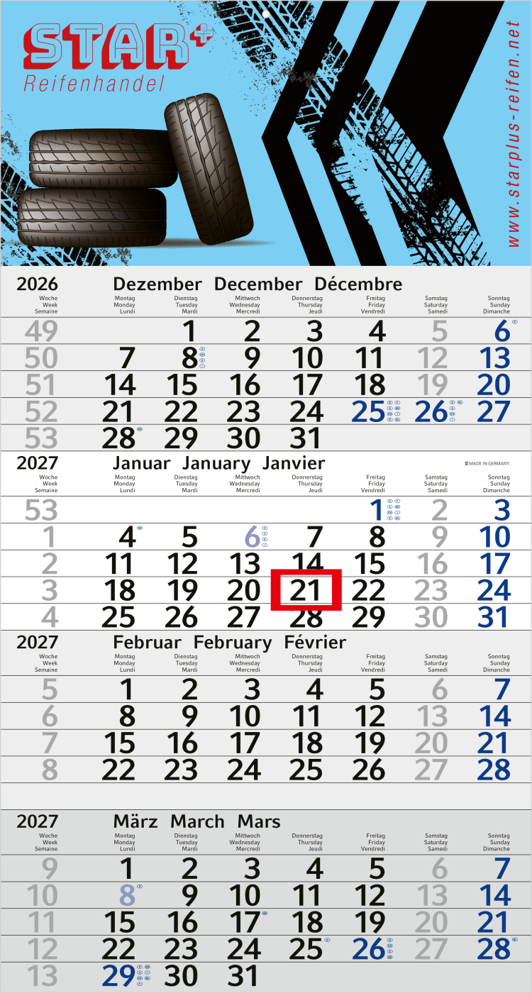 4-Monatskalender Einblatt Budget 4 Schrift modern